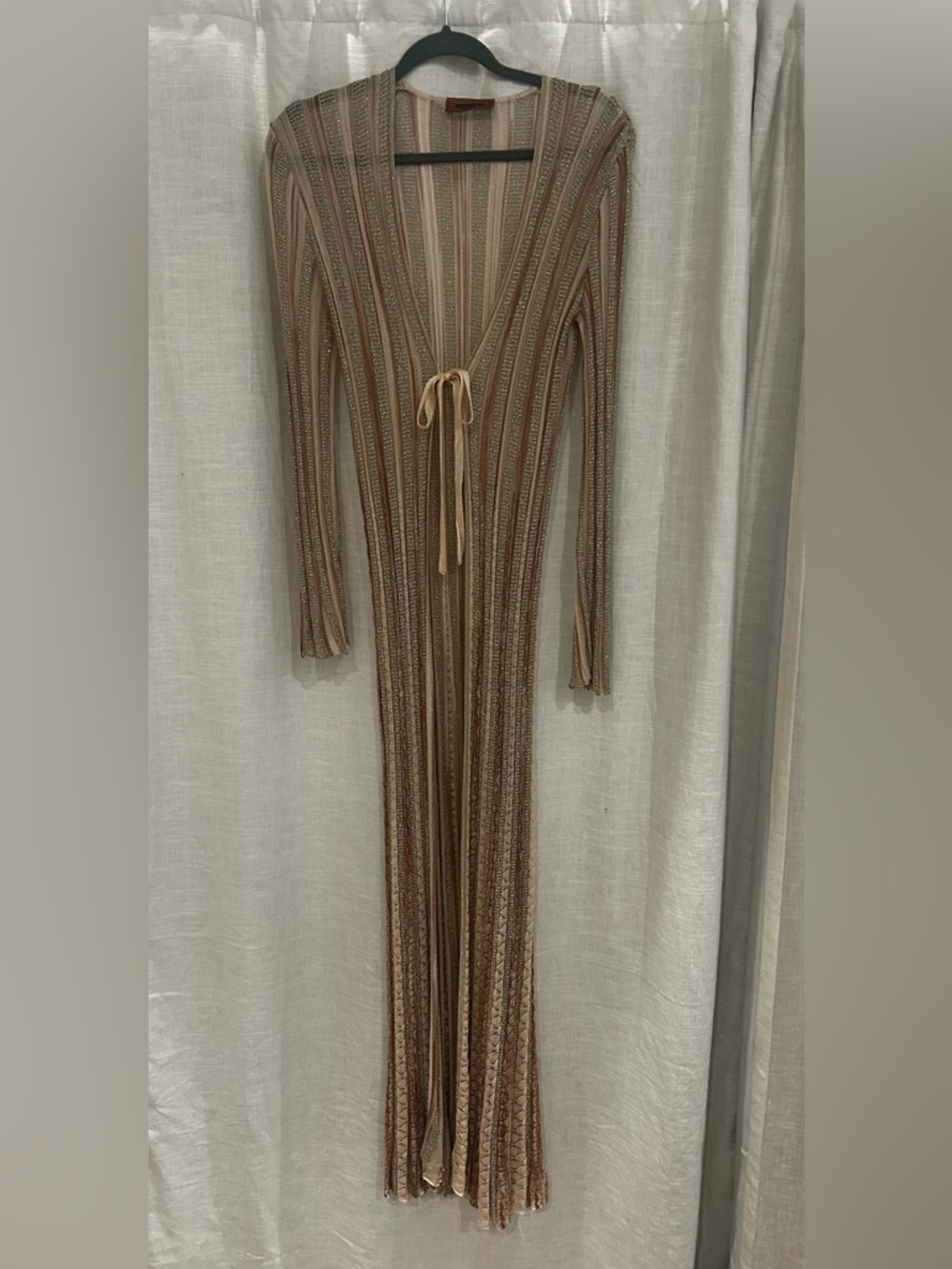 Missoni lurex tie front gold lame duster